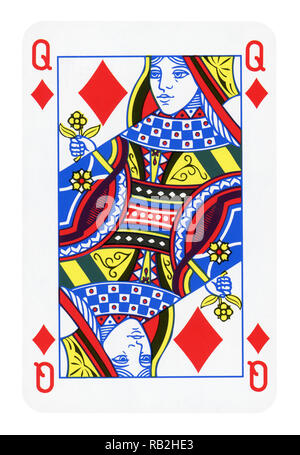 Queen of Diamonds playing card isolated on white (clipping path included) Stock Photo