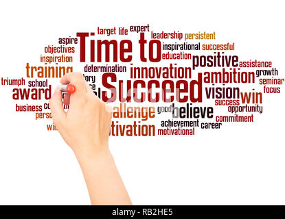 Time to Succeed word cloud hand writing concept on white background. Stock Photo
