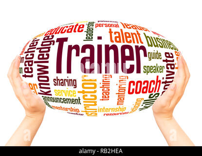Trainer word cloud hand sphere concept on white background. Stock Photo
