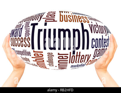Triumph word cloud hand sphere concept on white background. Stock Photo