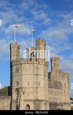 Caernarfon Castle, UNESCO World Heritage Site, Caernarfon, Gwynedd, North Wales, Wales, United Kingdom Stock Photo