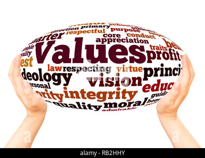 Values word cloud hand sphere concept on white background. Stock Photo