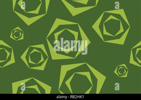 Seamless, background pattern of rose flower abstraction made with geometric shapes in different tones of green. Modern, decorative vector art. Stock Vector