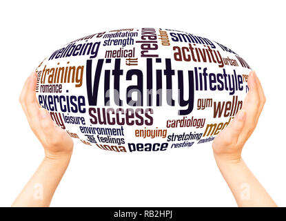 Vitality word cloud hand sphere concept on white background. Stock Photo