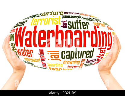 Waterboarding word cloud hand sphere concept on white background. Stock Photo