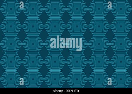Seamless, abstract background pattern made with lines in hexagon shapes in tones of blue. Modern, decorative vector art. Stock Vector