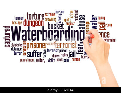 Waterboarding word cloud hand writing concept on white background. Stock Photo