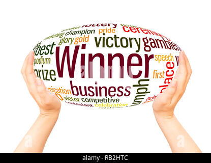 Winner word cloud hand sphere hand sphere concept on white background. Stock Photo