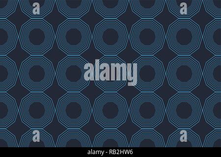 Seamless, abstract background pattern in decagon shapes made with lines in blue color. Decorative modern vector art. Stock Vector