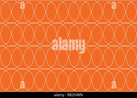 Seamless, abstract background pattern in decagon shapes made with lines in orange color. Decorative vector art. Stock Vector