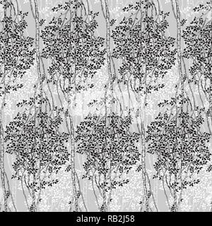Birch Trees Decorative Drawing Seamless Pattern on Grey background Stock Vector
