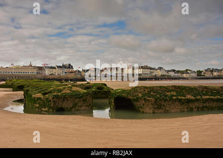 D Day Remains and Beach, Arromanches les Bains, Normandy, France Stock Photo