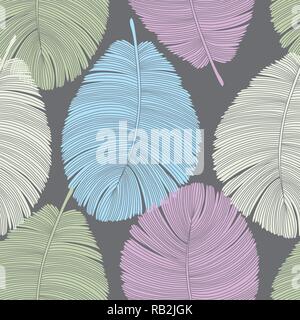 Pastel Tone Detailed Feathers Seamless Pattern Stock Vector