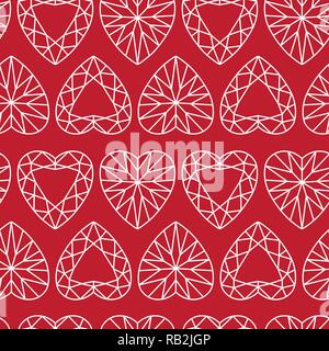 Graphic White Heart Shaped Diamond Seamless Pattern on Red Stock Vector