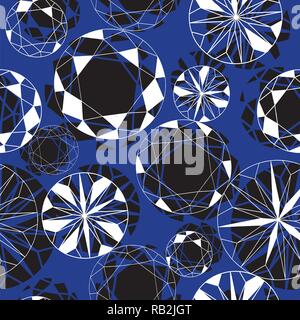 Black and White Diamond Seamless Pattern on Blue Stock Vector