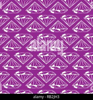 White Brilliant Cut Diamond Seamless Pattern on Purple Stock Vector