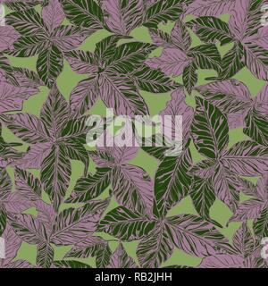 Super Detailed Leaf Seamless Pattern in Green and Purple Stock Vector