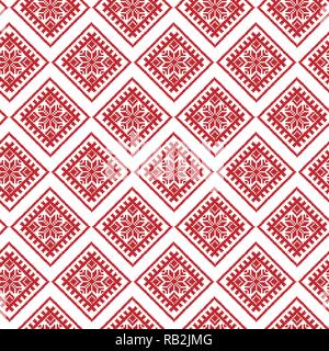 Red Traditional Ethnic Latvian Sign Ornament. Christmas Decoration Seamless Pattern Stock Vector