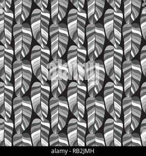 Leaf Seamless Pattern in Greys on Black Background Stock Vector