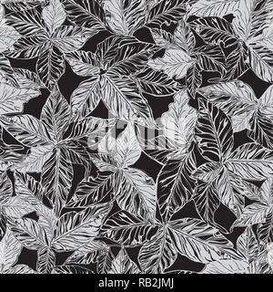 Super Detailed Leaf Seamless Pattern in Black and Grey Stock Vector