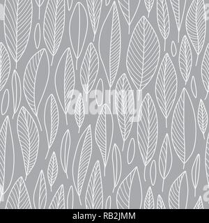 Line Leaf Seamless Pattern in Grey Abstract Nature Design Stock Vector