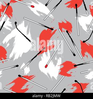 Abstact Matchstick Seamless Pattern with Red Flames Stock Vector