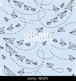 Simple and Fun Paper Plane Pattern on Light Blue Stock Vector
