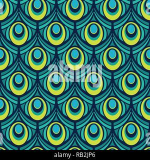 Bright Decorative Peacock Feather Seamless Pattern for Giftwrap, Backdrop, Wallpaper Stock Vector
