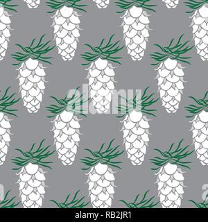 White Pine Cone Drawing Seamless Pattern on Grey for Giftwrap, Backdrop, Wallpaper Stock Vector