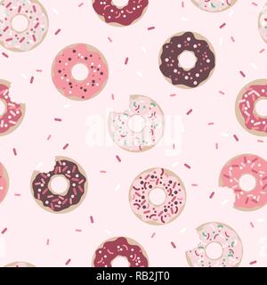 Pink Donuts Seamless Pattern with Sprinkles Stock Vector