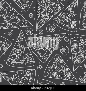 Pizza Graphic Seamless Pattern on Dark Grey Background Stock Vector