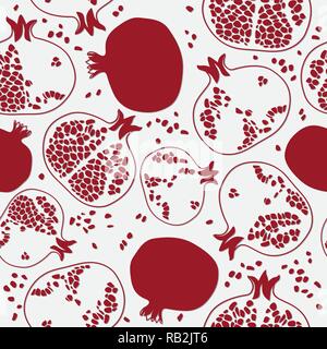 Pomegranate Graphic Seamless Pattern on Grey Background Stock Vector