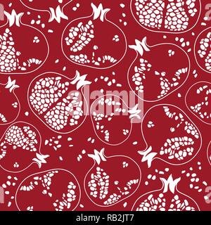 Pomegranate Graphic Seamless Pattern on Red Background Stock Vector