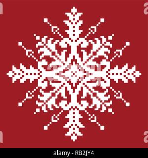White Cross Stitch Snowflake on Red. Traditional Christmas Ornament Stock Vector