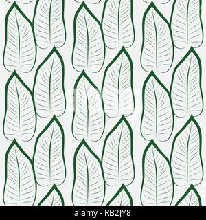 Tropical Leaf Hand-drawn Seamless Pattern on Grey Stock Vector