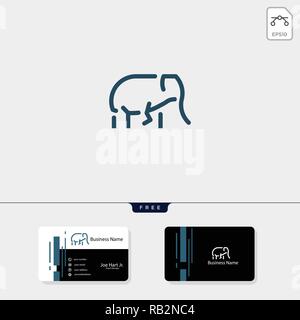 minimal elephant logo template with outline style, vector illustration get free business card template design Stock Vector