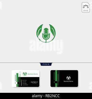 eco leaf podcast creative logo template vector illustration, get free business card design template Stock Vector