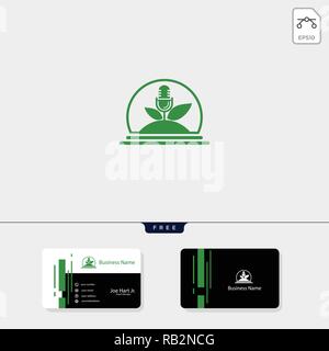 eco leaf podcast creative logo template vector illustration, get free business card design template Stock Vector