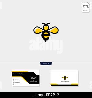 initial e and bee concept logo template for corporate vector illustration, free business card design template include Stock Vector