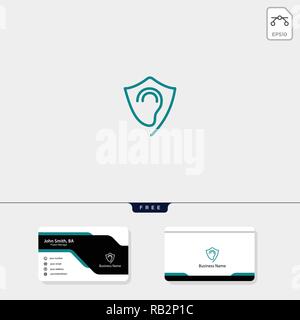 shield protecting ear concept logo template for corporate vector illustration, free business card design template include Stock Vector