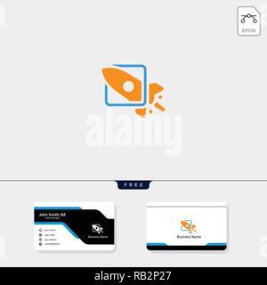 launch rocket and cloud concept logo template for corporate vector illustration, free business card design template include Stock Vector