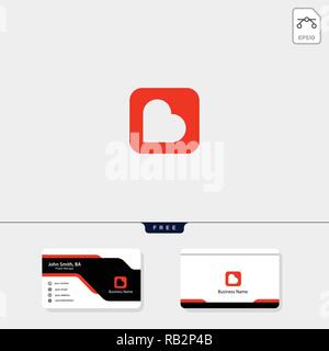 love care rounded rectangle logo template vector illustration, free business card design Stock Vector