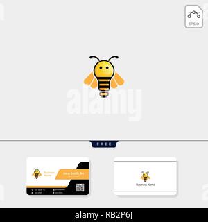 light, bee, flying bee logo template vector illustration, free business card design template Stock Vector