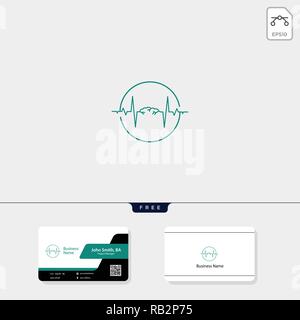 brain and electric wave concept logo template vector illustration, free business card design template Stock Vector