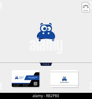 cute head hippo logo template vector illustration and inspiration, free business card design template Stock Vector