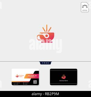 cup, break, cafe concept logo template vector illustration, free your business card design template Stock Vector