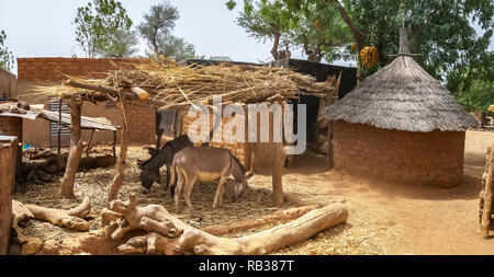 Courtyard of a traditional house or residence in a mosi village near Boussouma, Northern Burkina Faso, West Africa. Stock Photo