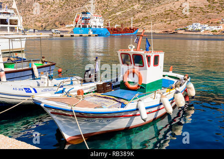 SIFNOS, GREECE - September 10, 2018: Fishing boat in the port of Kamares. Sifnos island, Greece Stock Photo