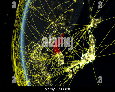 Korea from space on model of planet Earth with country borders and very ...