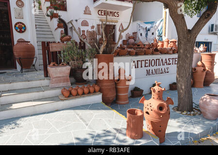 SIFNOS, GREECE - September 10, 2018: The art of pottery and ceramic traditional products of Sifnos. Stock Photo